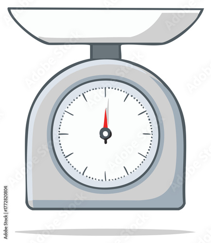 Cartoon drawing of an analog kitchen food scale for measuring ingredients for cooking and baking