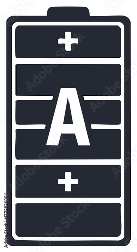 Stylized A Battery Icon with Plus and Minus Symbols for Power and Energy Concepts