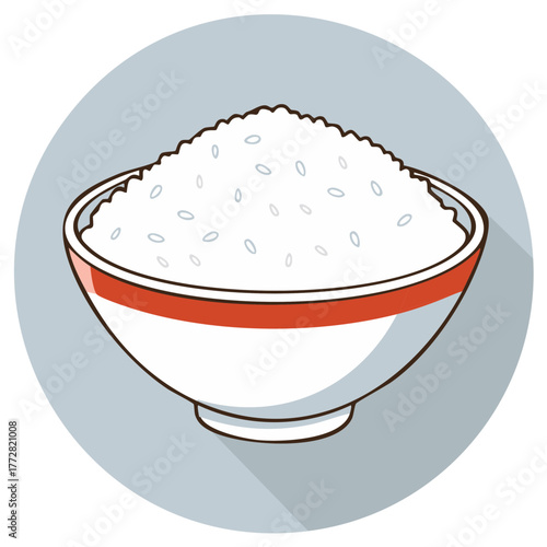 A bowl of plain white rice, a common staple food served in Asian cuisine, vector illustration
