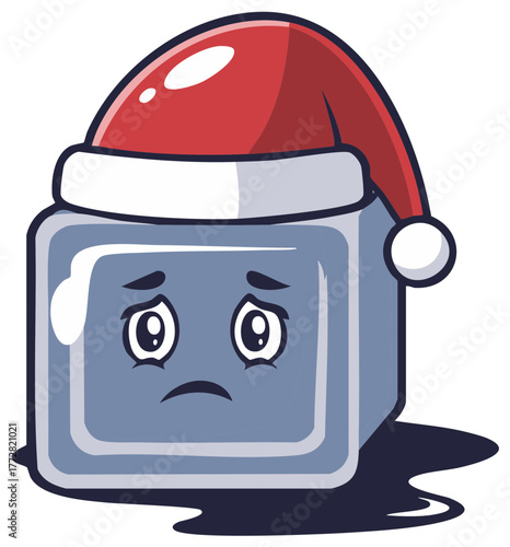 Sad Cubes Wearing Santa Hats Expressing Disappointment