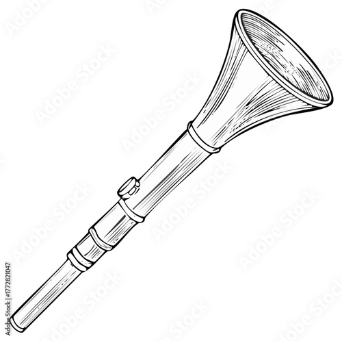 Black and white illustration of a wind instrument