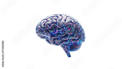 Artificial Intelligence Concept: 3D Rendered Brain with Neural Network Connectivity