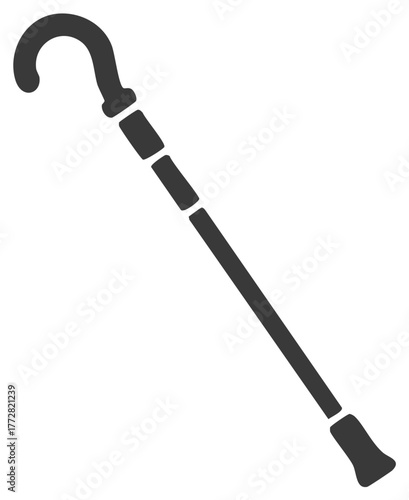 Walking stick with curved handle used for mobility or as a fashionable accessory