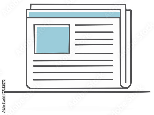 Stylized illustration of an open newspaper with readable text and a blue highlighted section