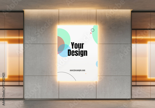 Modern Office Wall Poster Mockup With Light