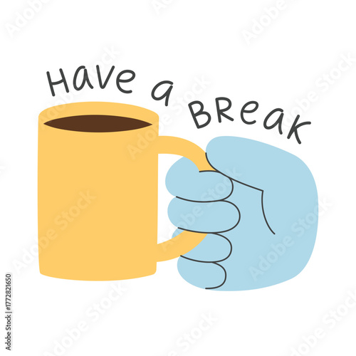 Hand holding cup of coffee or tea. Have a break concept. 