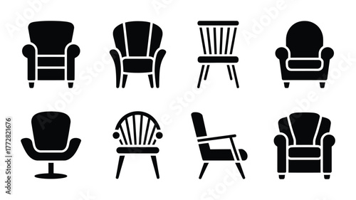 Vector art of Collection of different chair designs in black silhouette