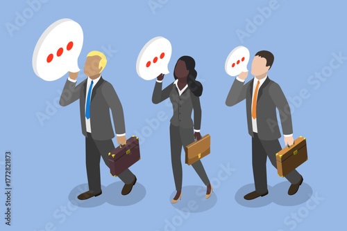 3D Isometric Flat Vector Illustration of Gossip, Business People Whispering Secret To Coworkers