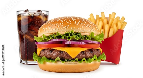 Delicious Burger, Fries, and Soda Combo Meal