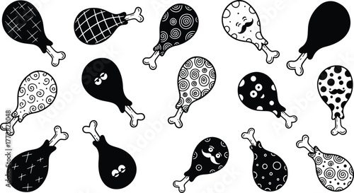 Seamless pattern with funny cartoon chicken legs black and white colors