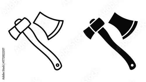 Axe icon in outline and glyph style lumberjack tool, woodcutter equipment, camping and hiking vector illustration
