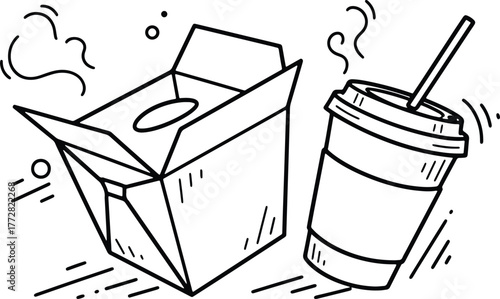 Takeaway food and drink doodle style illustration perfect for design