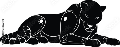 Vector black panther robotic form animal lying down silhouette illustration