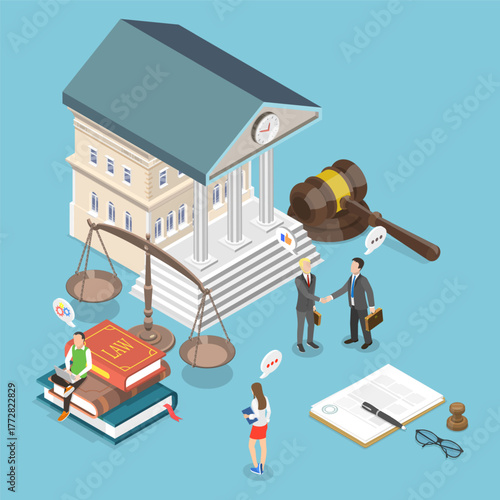 3D Isometric Flat Vector Illustration of Law And Justice, Understanding The Legal System In Society