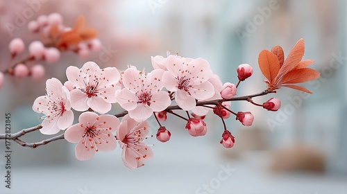 Delicate Pink Cherry Blossoms In Full Bloom With Soft Focus Background In Spring Season