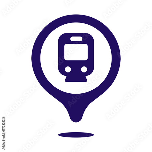 Blue train station location pin icon isolated on transparent background