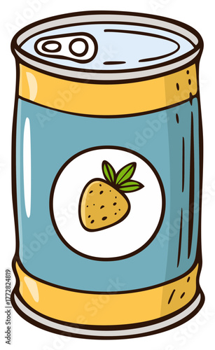 Cartoon Can with Strawberry Circle Design: Sweet Preserved Food