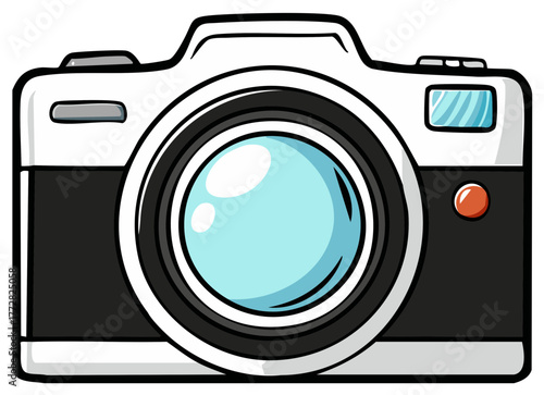 Illustration of a Classic Camera with Rounded Edges and a Shiny Lens Reflecting Light, Ideal for Creative Projects