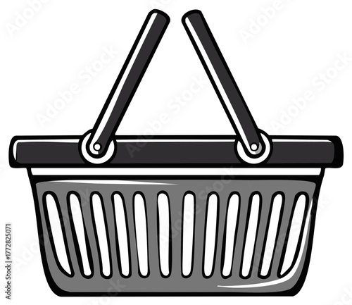 Gray Shopping Basket Illustration with Handles for Retail or Picnic