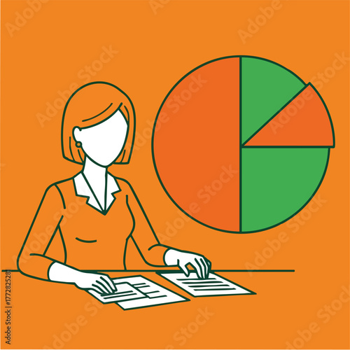 Businesswoman working at desk writing documents.