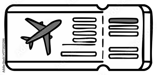 Flight ticket boarding pass with aircraft icon. Vacation travel document symbol with plane
