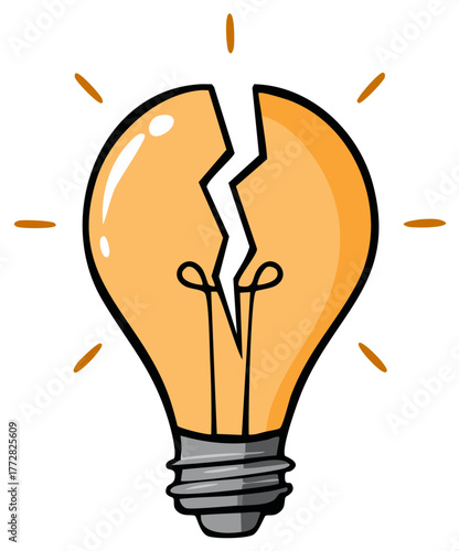 Broken Light Bulb Symbolizing Failure or Lack of Ideas
