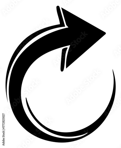 Stylized circular arrow icon for reload refresh and clockwise rotation symbol