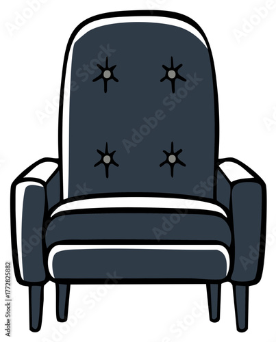 Upholstered armchair illustration with buttons, seat and legs, home decor
