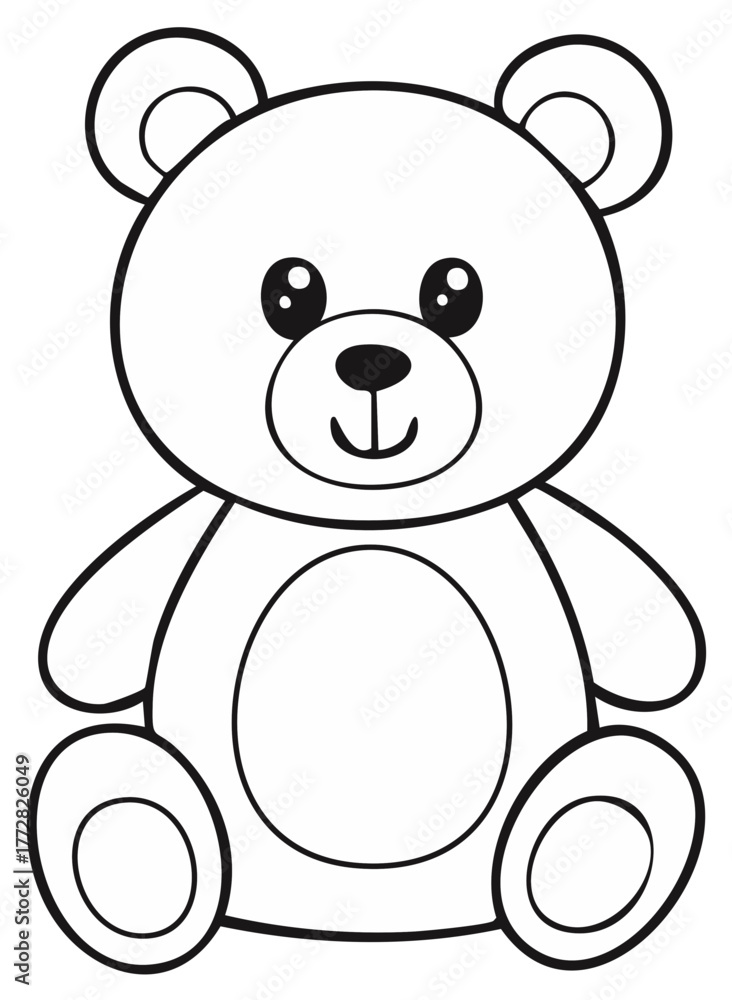 Fototapeta premium Cartoon Teddy Bear Outline Illustration For Coloring Book, Kids Activity