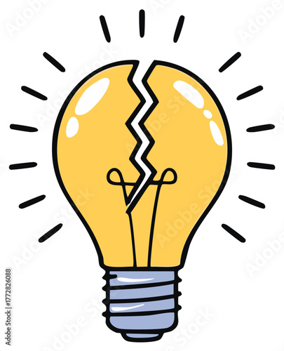 Cracked Cartoon Light Bulb Flashing Idea Lost Failure Broken Symbol