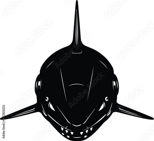 Vector Orca whale face frontal black and white silhouette illustration