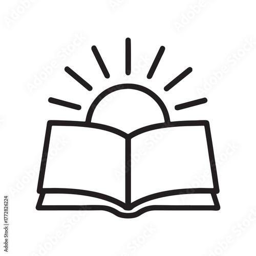 Open book sunrise icon symbolizing knowledge education learning growth enlightenment and new beginnings concept vector