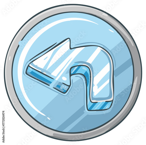 Light blue glossy round button with a three dimensional curved left arrow graphic symbol undo return navigation icon