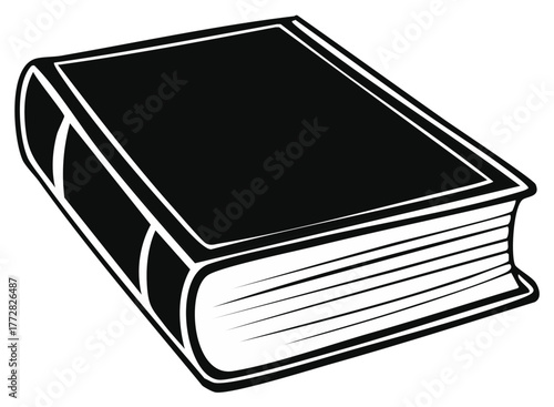 Black and White Hardcover Book Illustration Symbolizing Knowledge Education and Stories