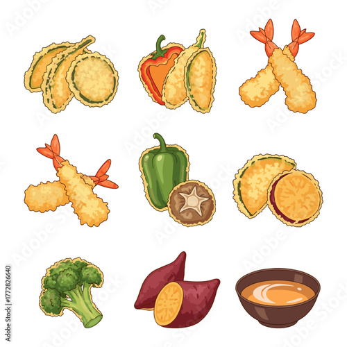 various types of tempura with sauce