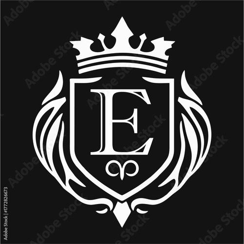 Abstract Artistic Alphabet A-Z
 Royal Shield Logo with Crown and Ornamental Crest in Elegant Vector Design for Luxury Branding, Classic Heritage, and Zenith Aesthetic