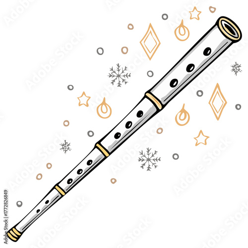 Elegant Silver Flute with Festive Holiday Ornament Accents for Music and Celebration
