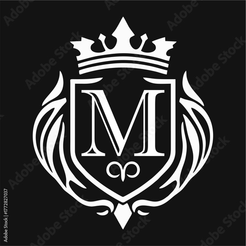 Abstract Artistic Alphabet A-Z
 Royal Shield Logo with Crown and Ornamental Crest in Elegant Vector Design for Luxury Branding, Classic Heritage, and Zenith Aesthetic