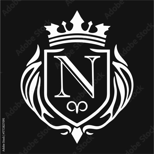 Abstract Artistic Alphabet A-Z
 Royal Shield Logo with Crown and Ornamental Crest in Elegant Vector Design for Luxury Branding, Classic Heritage, and Zenith Aesthetic