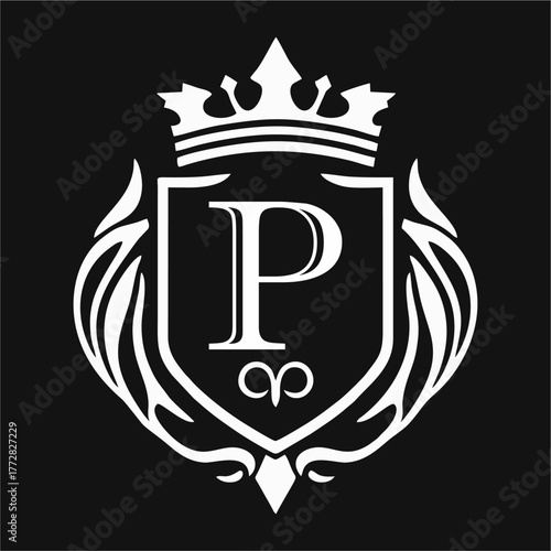 Abstract Artistic Alphabet A-Z
 Royal Shield Logo with Crown and Ornamental Crest in Elegant Vector Design for Luxury Branding, Classic Heritage, and Zenith Aesthetic