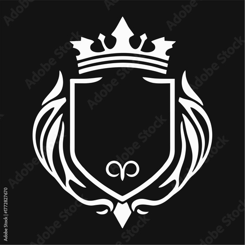 Abstract Artistic Alphabet A-Z
 Royal Shield Logo with Crown and Ornamental Crest in Elegant Vector Design for Luxury Branding, Classic Heritage, and Zenith Aesthetic