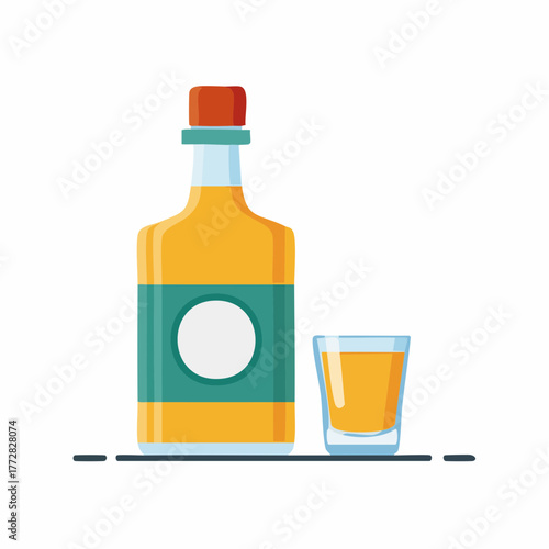 Orange Liquor Bottle and Shot Glass Illustration