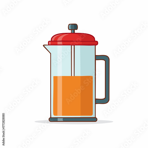 French press illustration filled with orange liquid for a vector cafe beverage still life, offering a flavorful and inviting drink