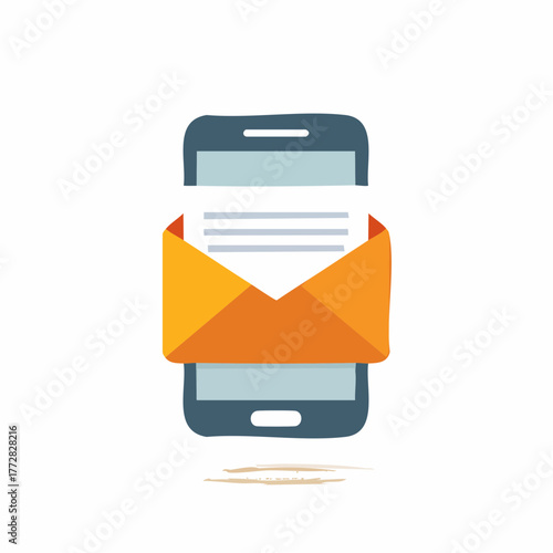 Smartphone with Open Envelope for Digital Mailing Service and Electronic Delivery, Vector Illustration