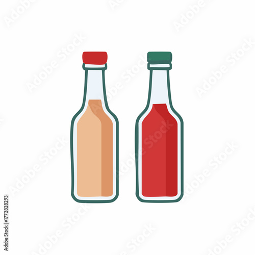 Vector illustration of two classic condiment bottles with different colored sauces