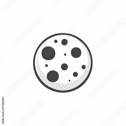 Simple cartoon moon illustration with craters stylized for graphic design and space themes