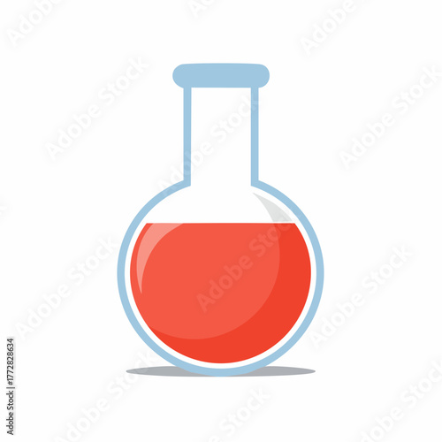 Laboratory flask with red liquid, scientific research, and chemical experiments illustration.