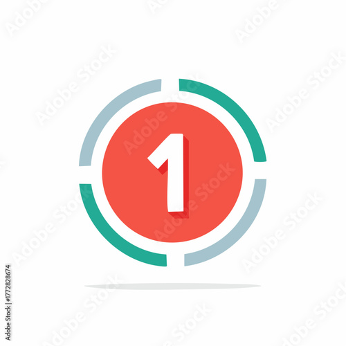 Number One Icon Graphic with Red Circle and Circular Segment Accents