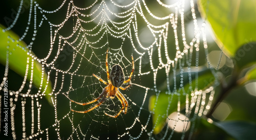 spider web with dew drops