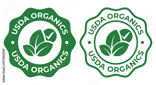 USDA Organic Badge Icon Set – Green Eco Certification Labels and Natural Product Seal Designs
